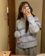 韩国ins大爆款 小翻领拉链毛衣100%羊毛 两色