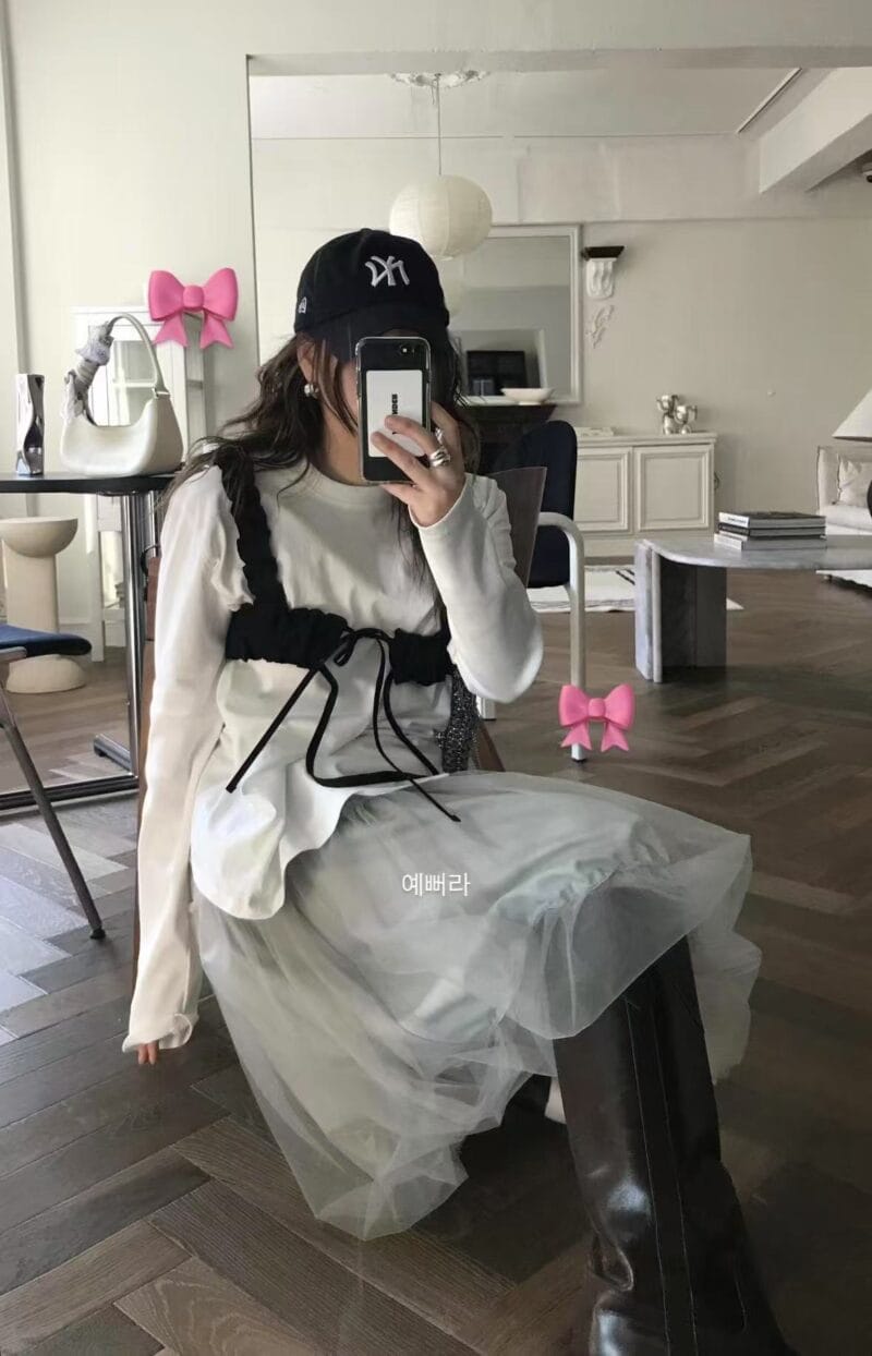 韩国爆款天丝双层纱花苞裙 绝美百搭灰色