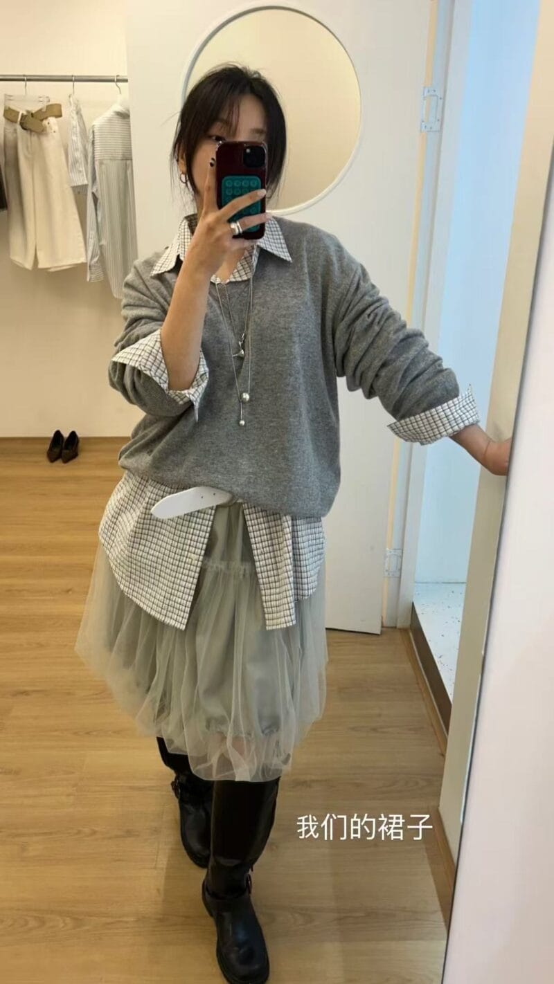 韩国爆款天丝双层纱花苞裙 绝美百搭灰色