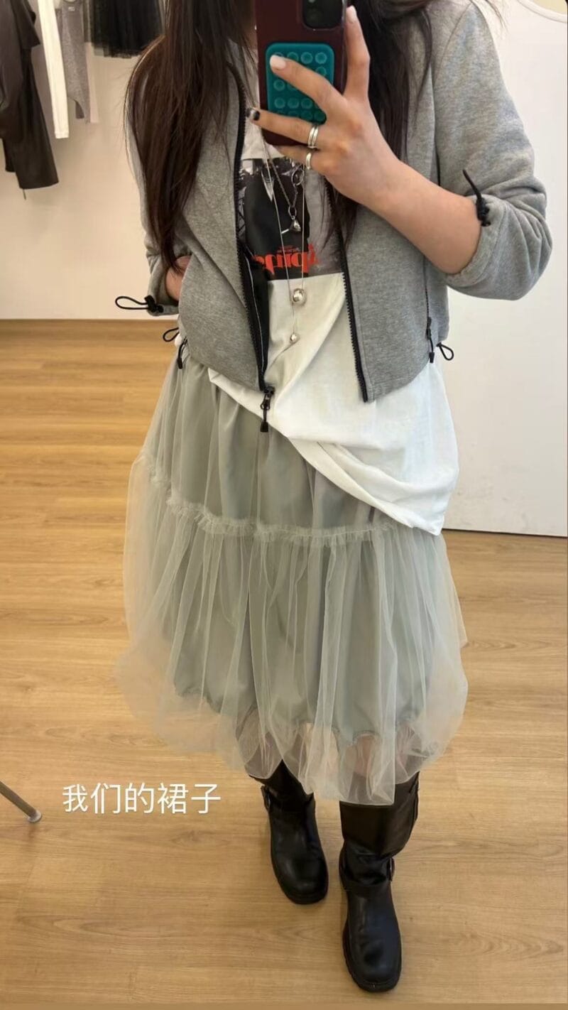 韩国爆款天丝双层纱花苞裙 绝美百搭灰色