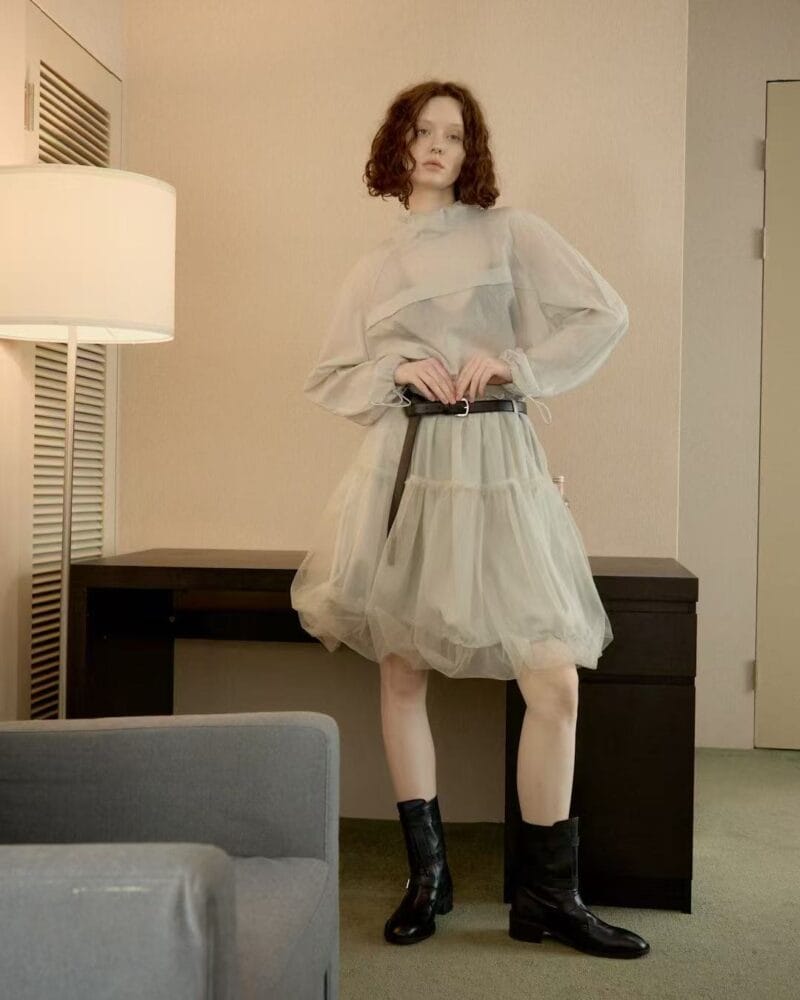 韩国爆款天丝双层纱花苞裙 绝美百搭灰色