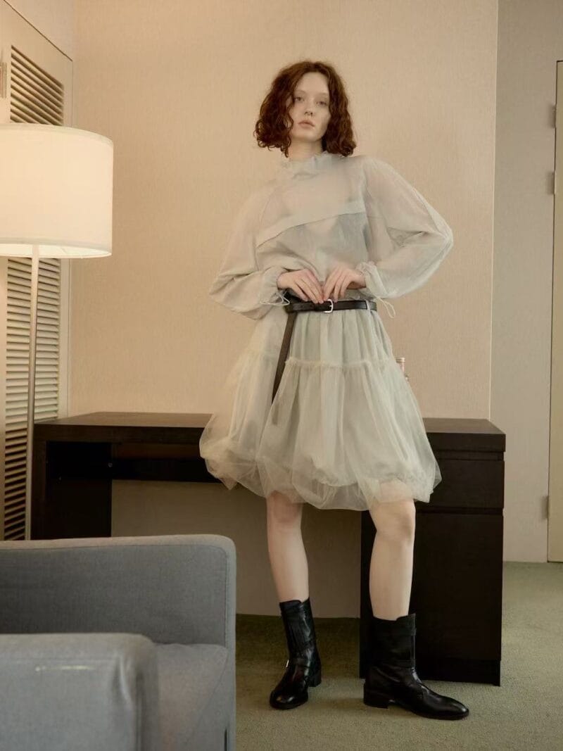 韩国爆款天丝双层纱花苞裙 绝美百搭灰色