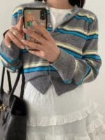 韩国唯一一次现象级大爆款的衣服 撞色毛衣开衫