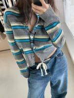 韩国唯一一次现象级大爆款的衣服 撞色毛衣开衫