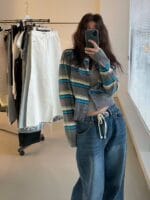 韩国唯一一次现象级大爆款的衣服 撞色毛衣开衫