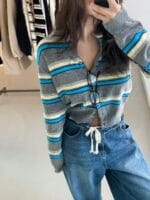 韩国唯一一次现象级大爆款的衣服 撞色毛衣开衫