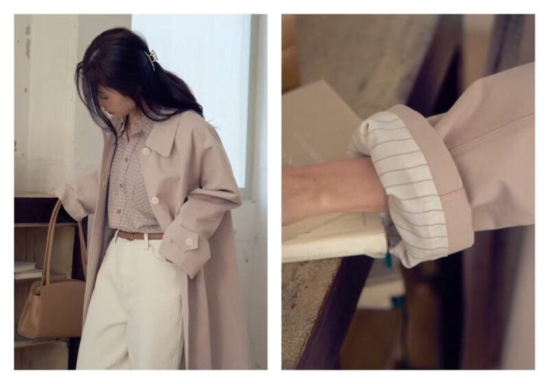 温柔气质的藕粉色风衣 是颜色很特别的风衣美爆了