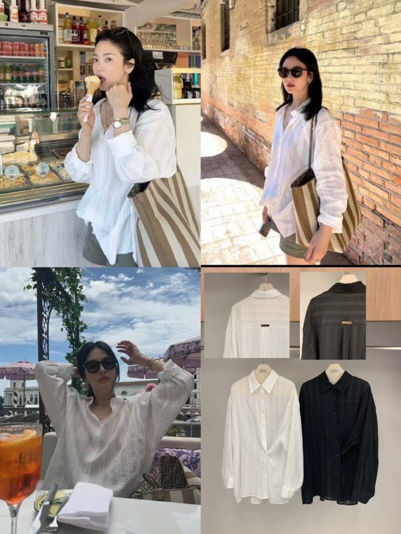 宋慧乔同款的多重穿法 心机衬衫可当防晒外套 两色