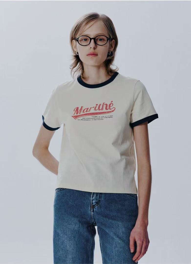 大爆款W VINTAGE BASEBALL RINGER TEE ivory 超多明星idol同款
