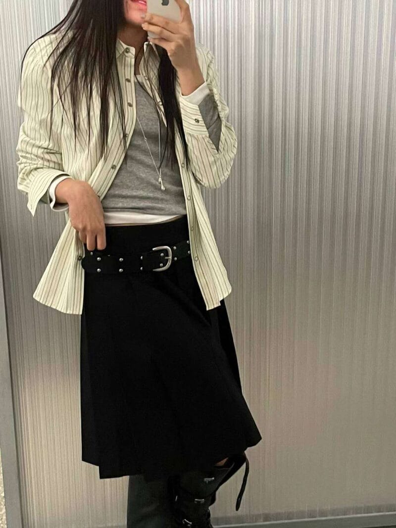 盐系ins清冷风 酷姐必备的条纹按压钮扣衬衫 两色