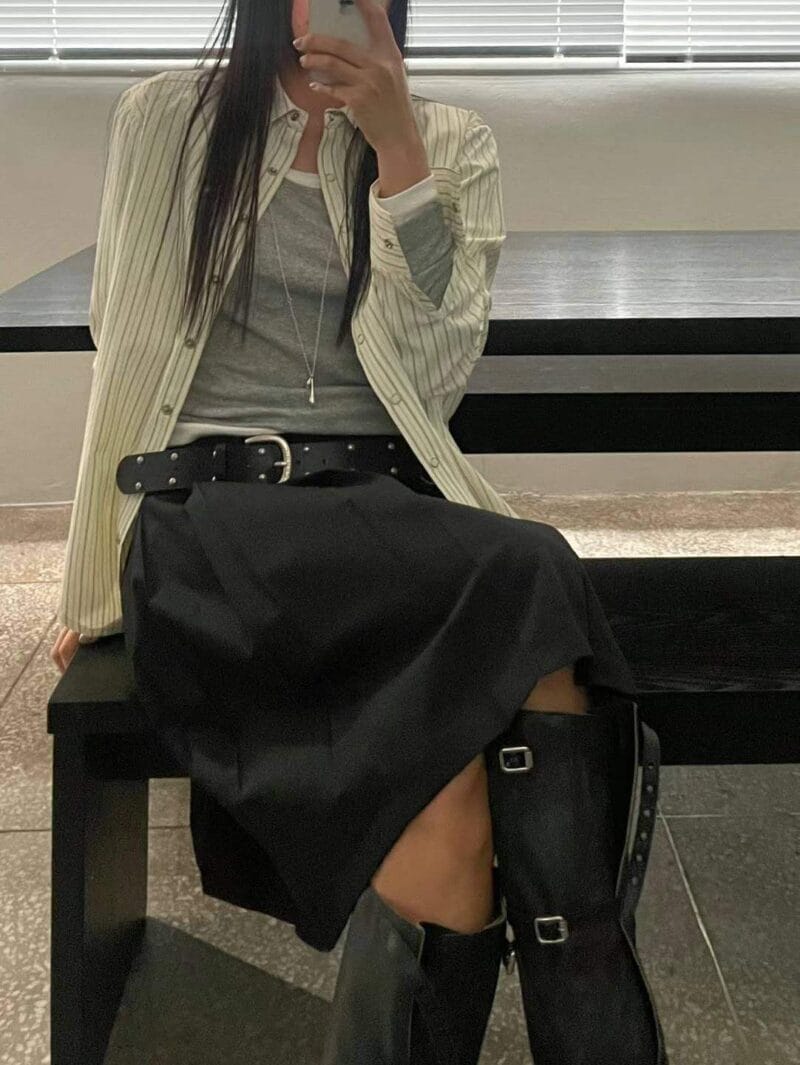 盐系ins清冷风 酷姐必备的条纹按压钮扣衬衫 两色