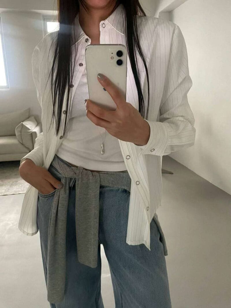 盐系ins清冷风 酷姐必备的条纹按压钮扣衬衫 两色