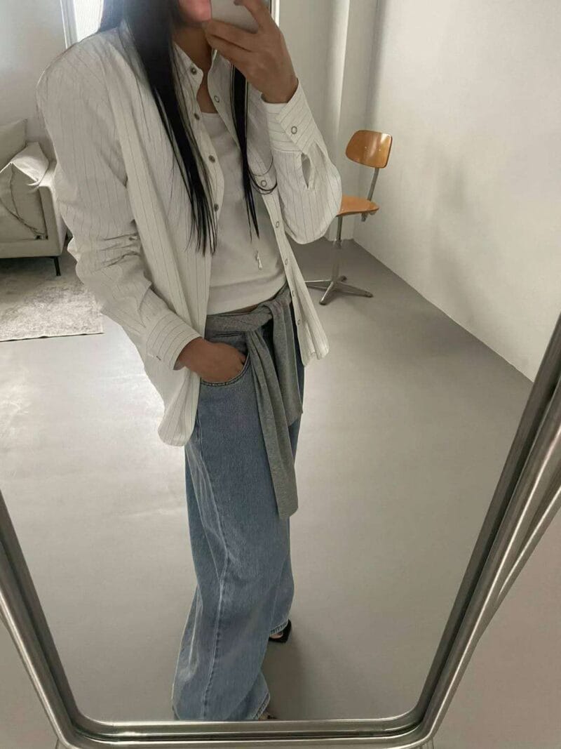 盐系ins清冷风 酷姐必备的条纹按压钮扣衬衫 两色