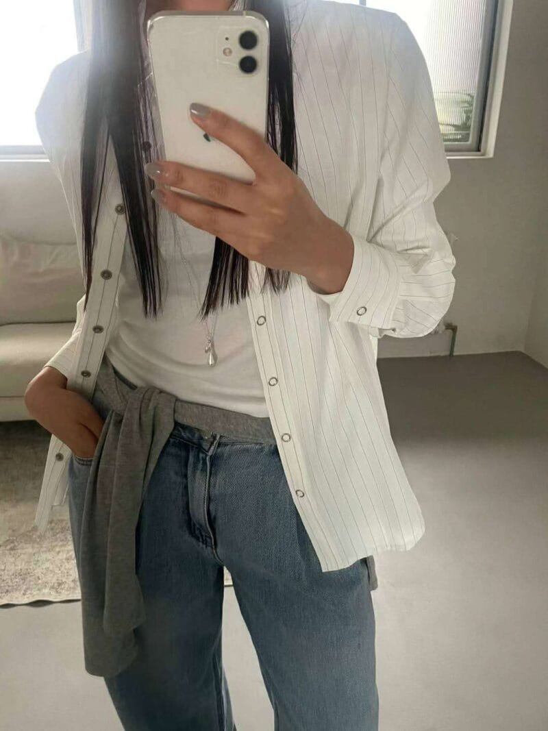 盐系ins清冷风 酷姐必备的条纹按压钮扣衬衫 两色