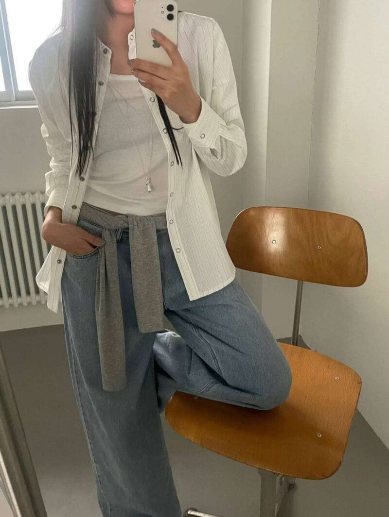 盐系ins清冷风 酷姐必备的条纹按压钮扣衬衫 两色