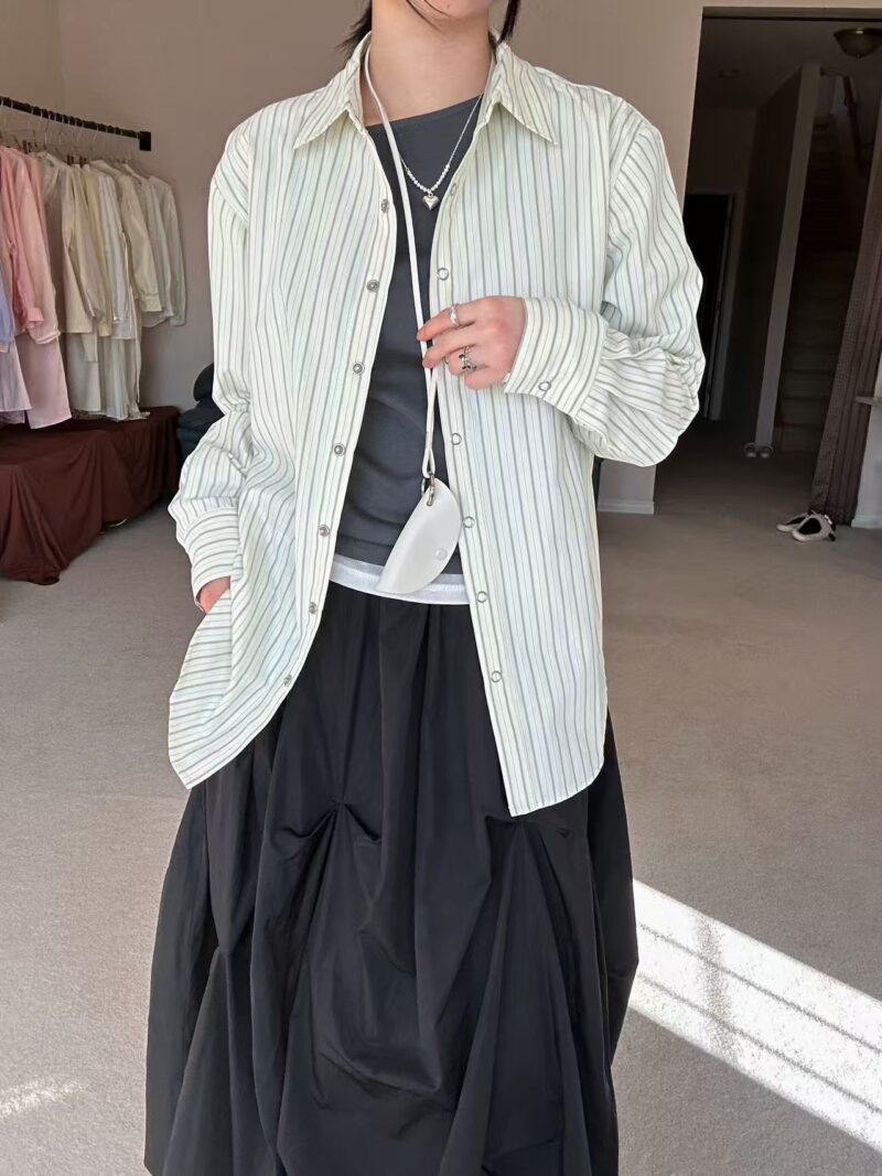 盐系ins清冷风 酷姐必备的条纹按压钮扣衬衫 两色