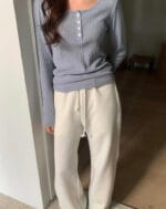 纯欲风 U领显瘦显身材的针织上衣 羊毛5%