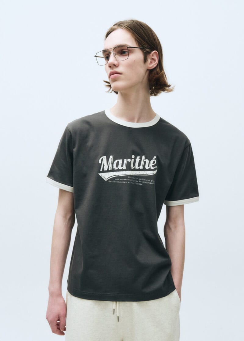 VINTAGE BASEBALL RINGER TEE charcoal