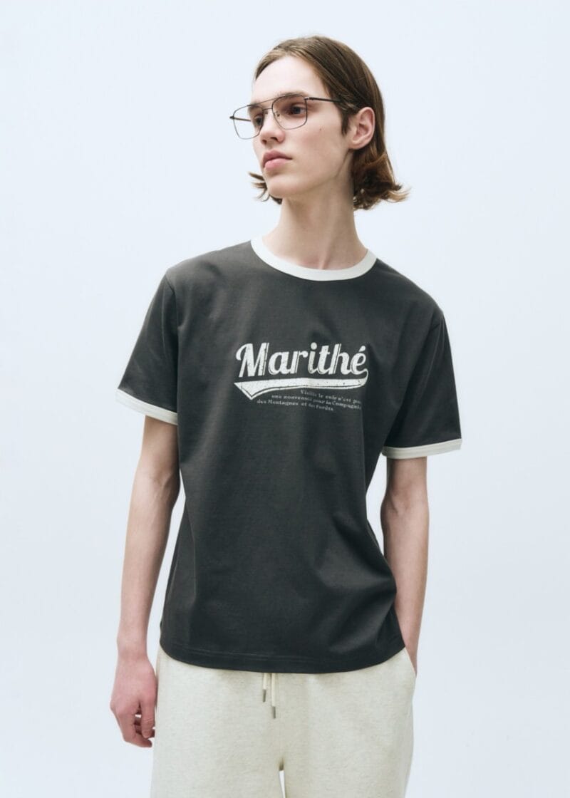 VINTAGE BASEBALL RINGER TEE charcoal