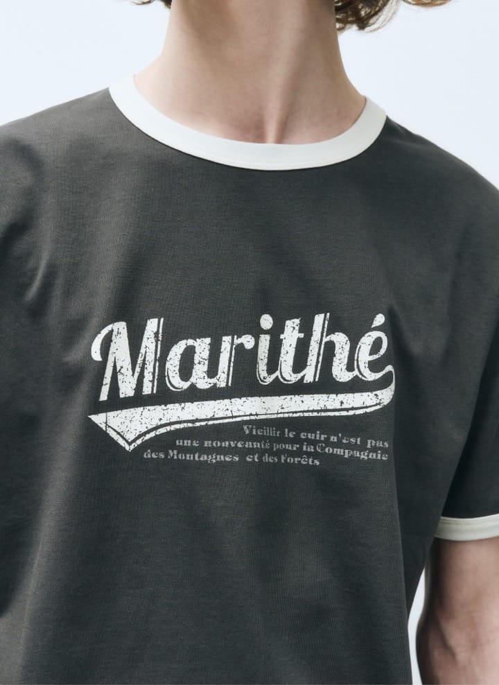 VINTAGE BASEBALL RINGER TEE charcoal