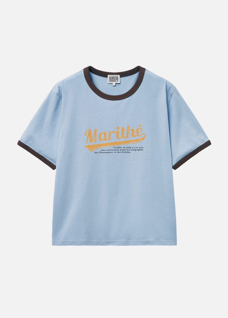 W VINTAGE BASEBALL RINGER TEE sky blue