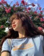 W VINTAGE BASEBALL RINGER TEE sky blue