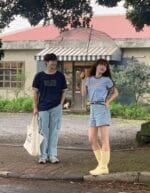 W VINTAGE BASEBALL RINGER TEE sky blue