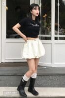 Rockcake Nylon Shirred Balloon Skirt - Ivory