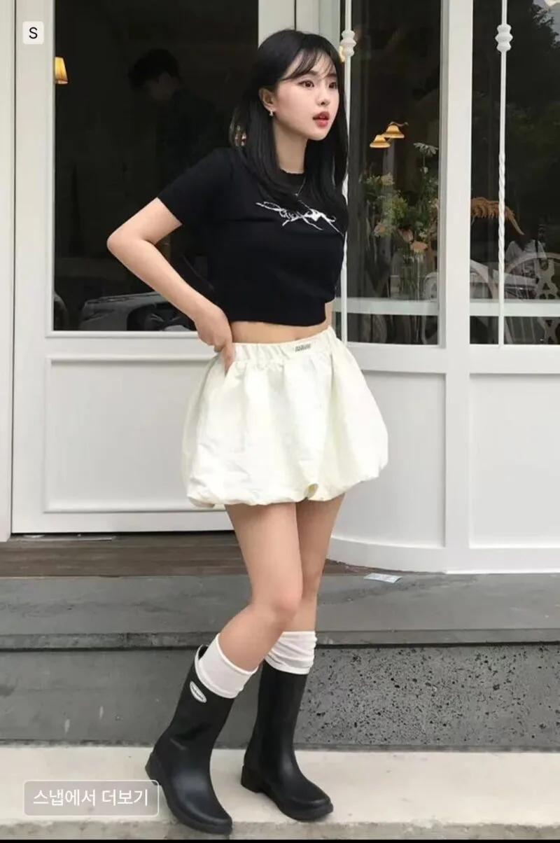 ◆ROCKCAKE◆ Nylon Shirred Balloon Skirt Ivory Rockcake Nylon Shirred Balloon Skirt – Ivory – woowestudio.com