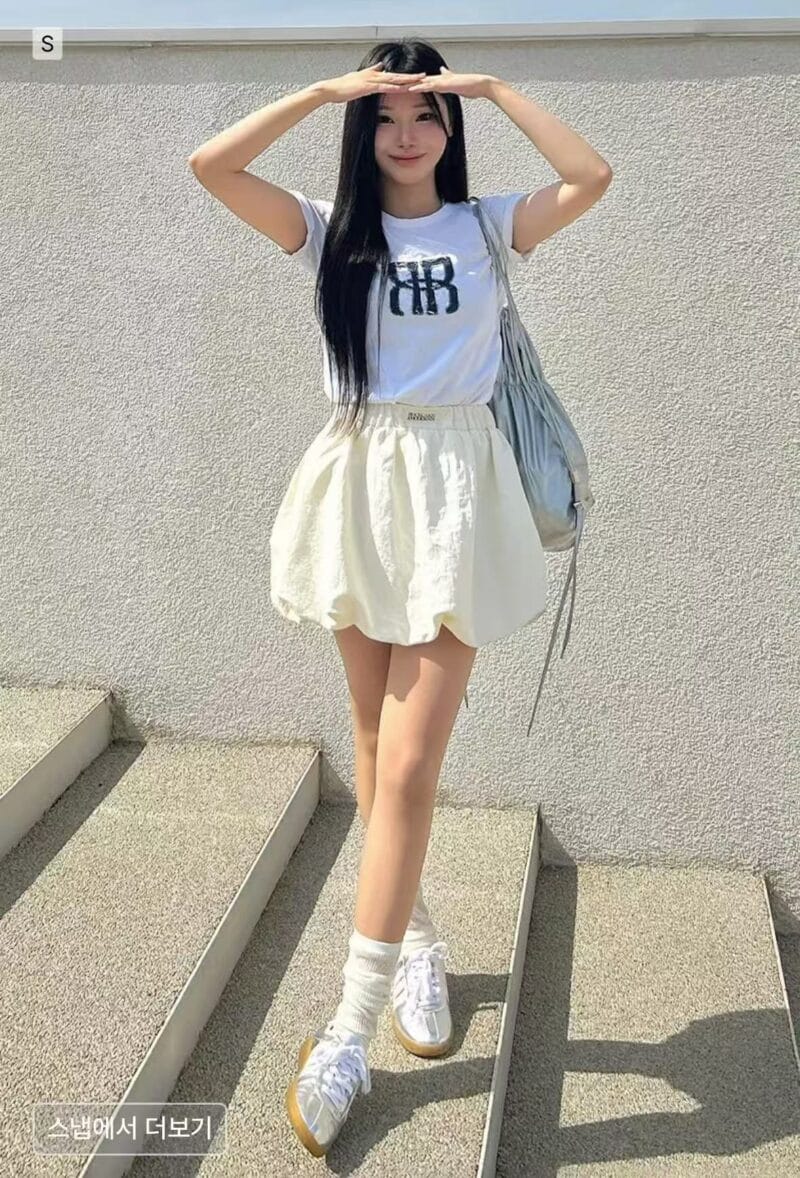 Rockcake Nylon Shirred Balloon Skirt - Ivory