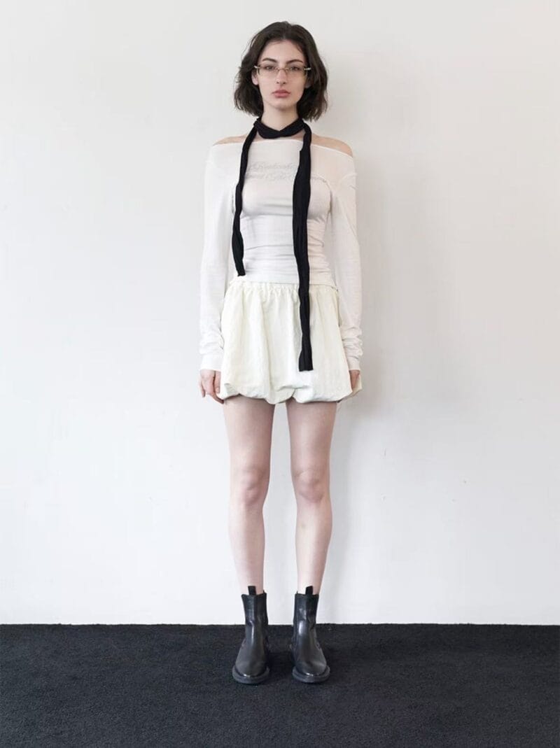 Rockcake Nylon Shirred Balloon Skirt - Ivory