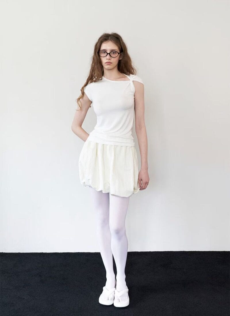 Rockcake Nylon Shirred Balloon Skirt - Ivory