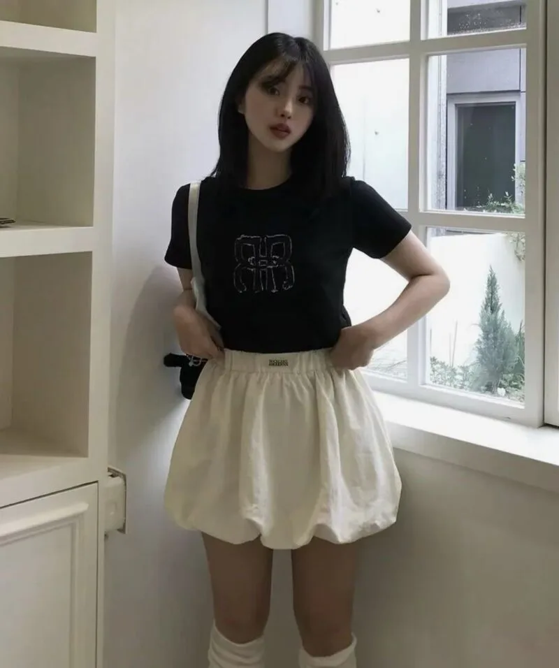 ◆ROCKCAKE◆ Nylon Shirred Balloon Skirt Black Rockcake Nylon Shirred Balloon Skirt – Ivory – woowestudio.com