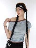 Lartigent L12 One- Shoulder Boatneck Top - Sky blue