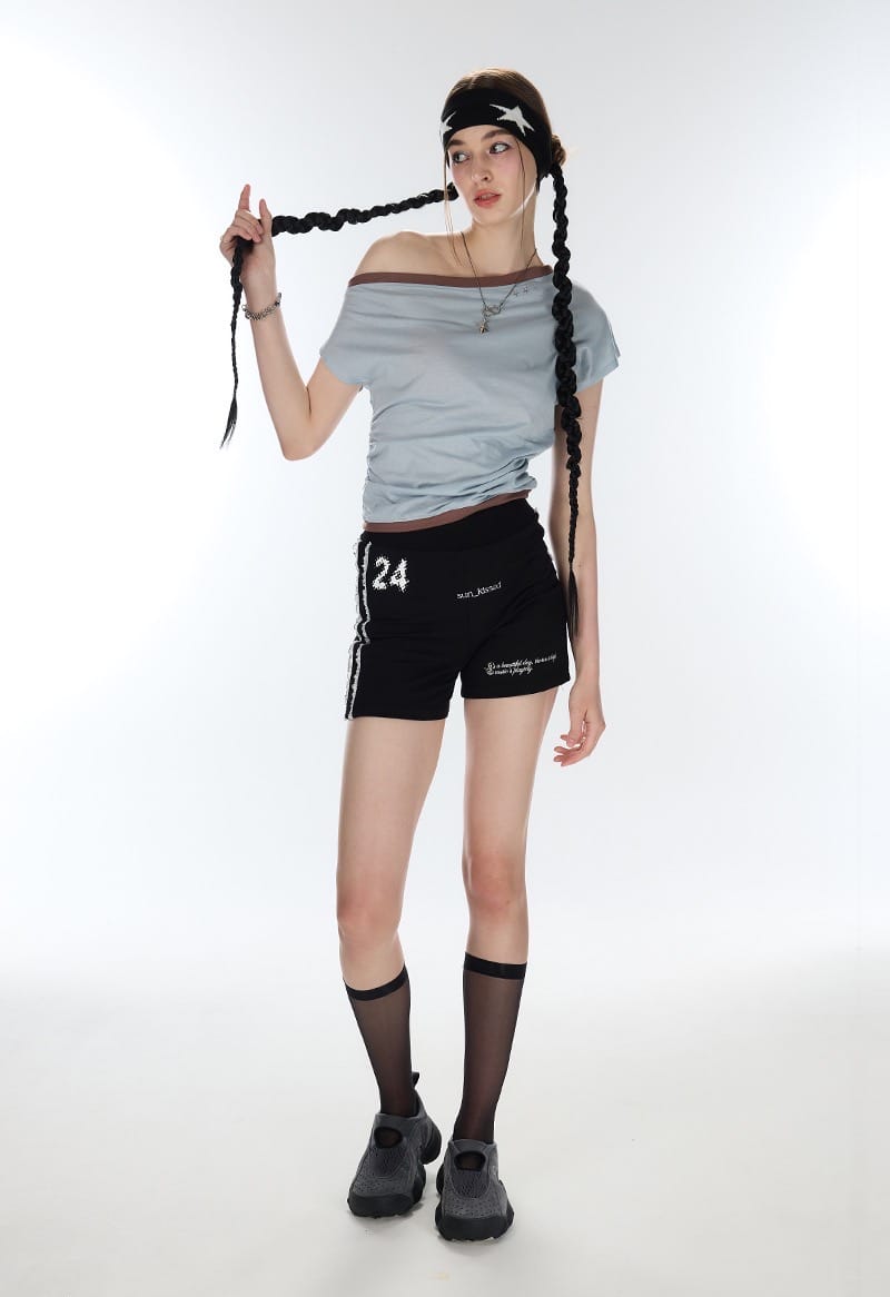 Lartigent L12 One- Shoulder Boatneck Top - Sky blue