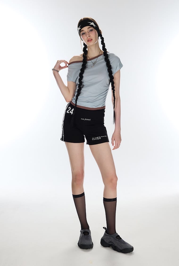 Lartigent L12 One- Shoulder Boatneck Top - Sky blue