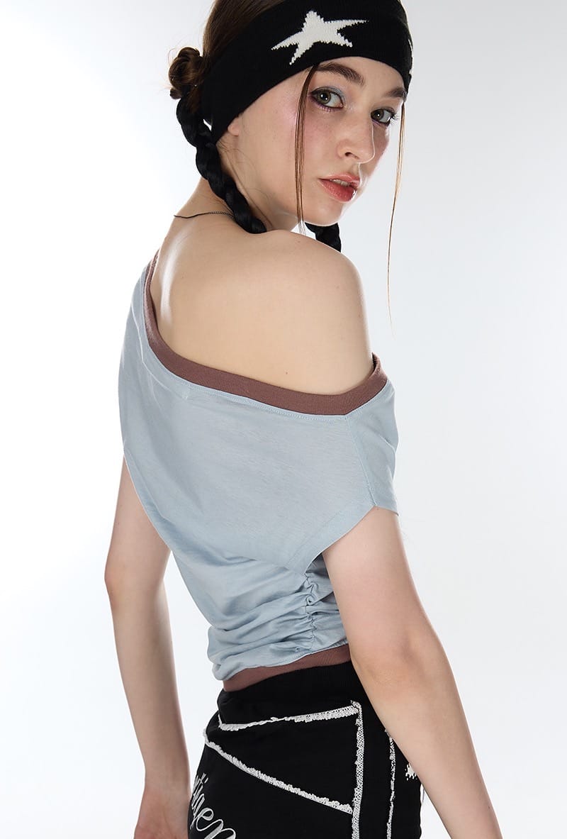 Lartigent L12 One- Shoulder Boatneck Top - Sky blue