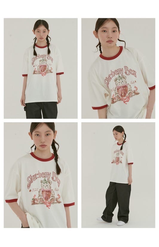 Ringer T-shirts Strawberry Bear - Ivory