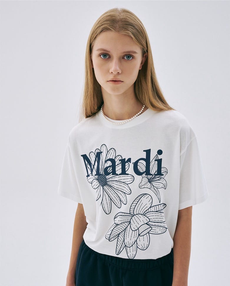 Mardi T-shirt Flower - Ivory navy