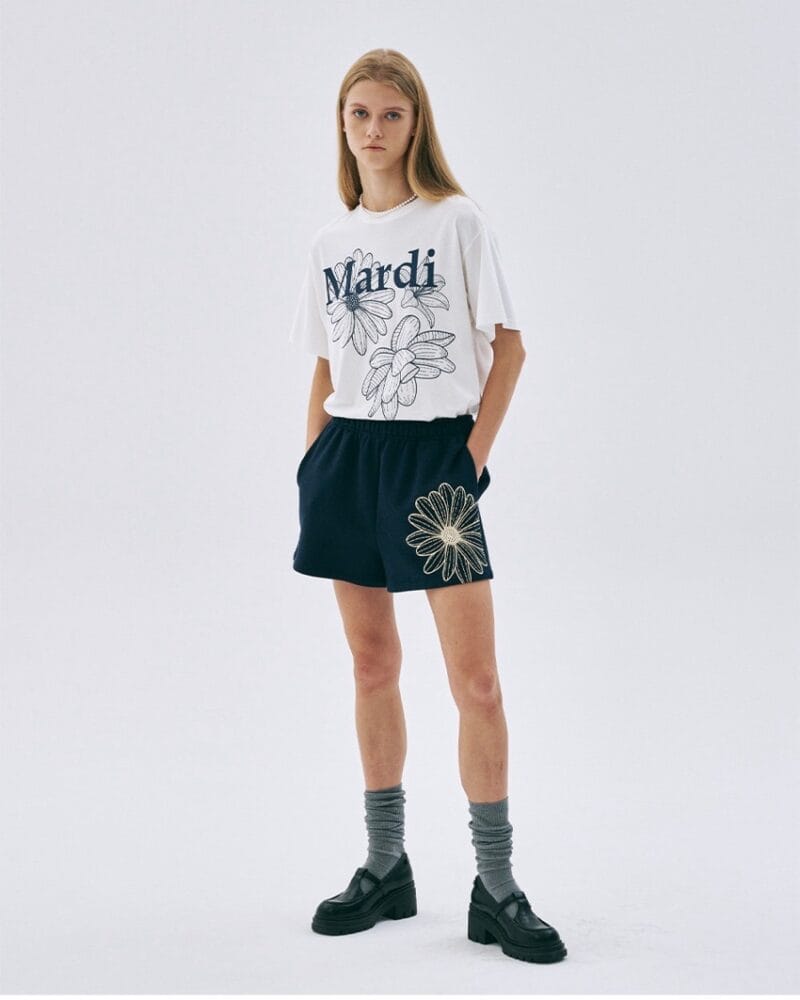 Mardi T-shirt Flower - Ivory navy