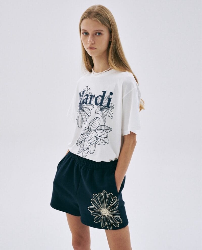 Mardi T-shirt Flower - Ivory navy