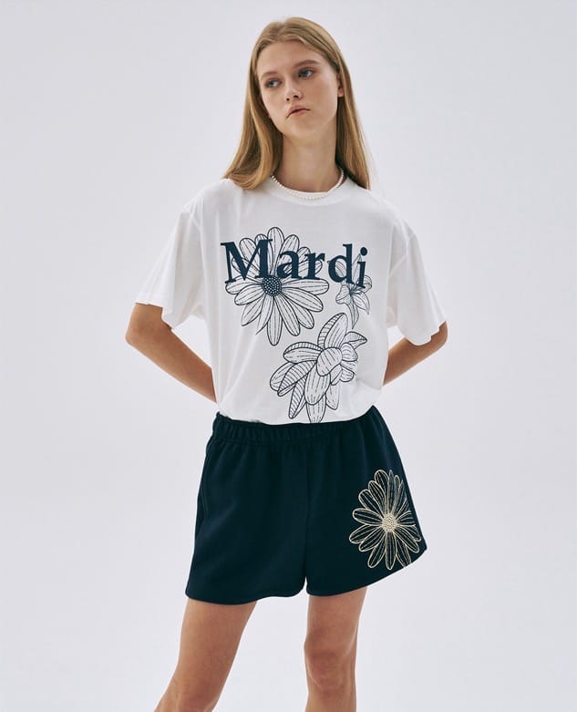 Mardi T-shirt Flower - Ivory navy
