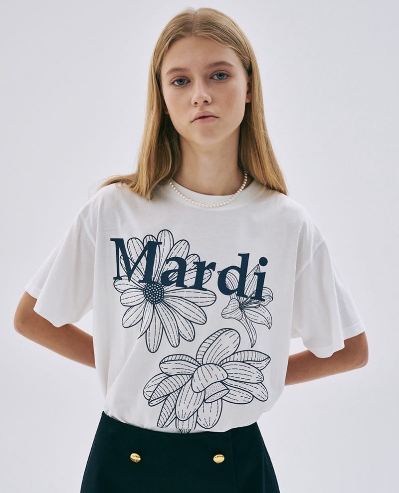 Mardi T-shirt Flower - Ivory navy