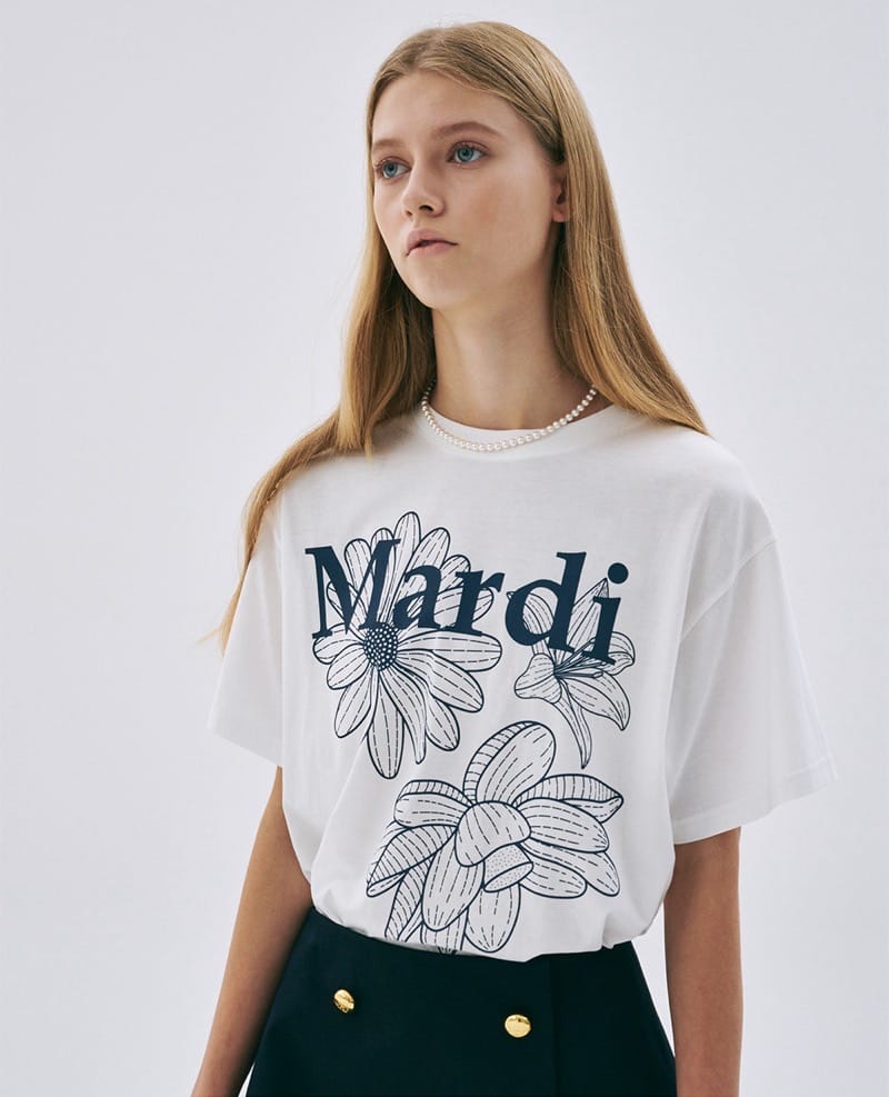 Mardi T-shirt Flower - Ivory navy