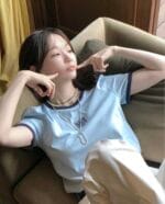 W CLASSIC LOGO RINGER TEE sky blue