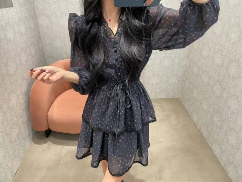 韩国碎花裙鼻祖 很有垂感的爱心公主蛋糕裙