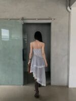 韩国网红爆款 不规则格子蕾丝裙子