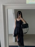 韩国网红爆款 不规则格子蕾丝裙子