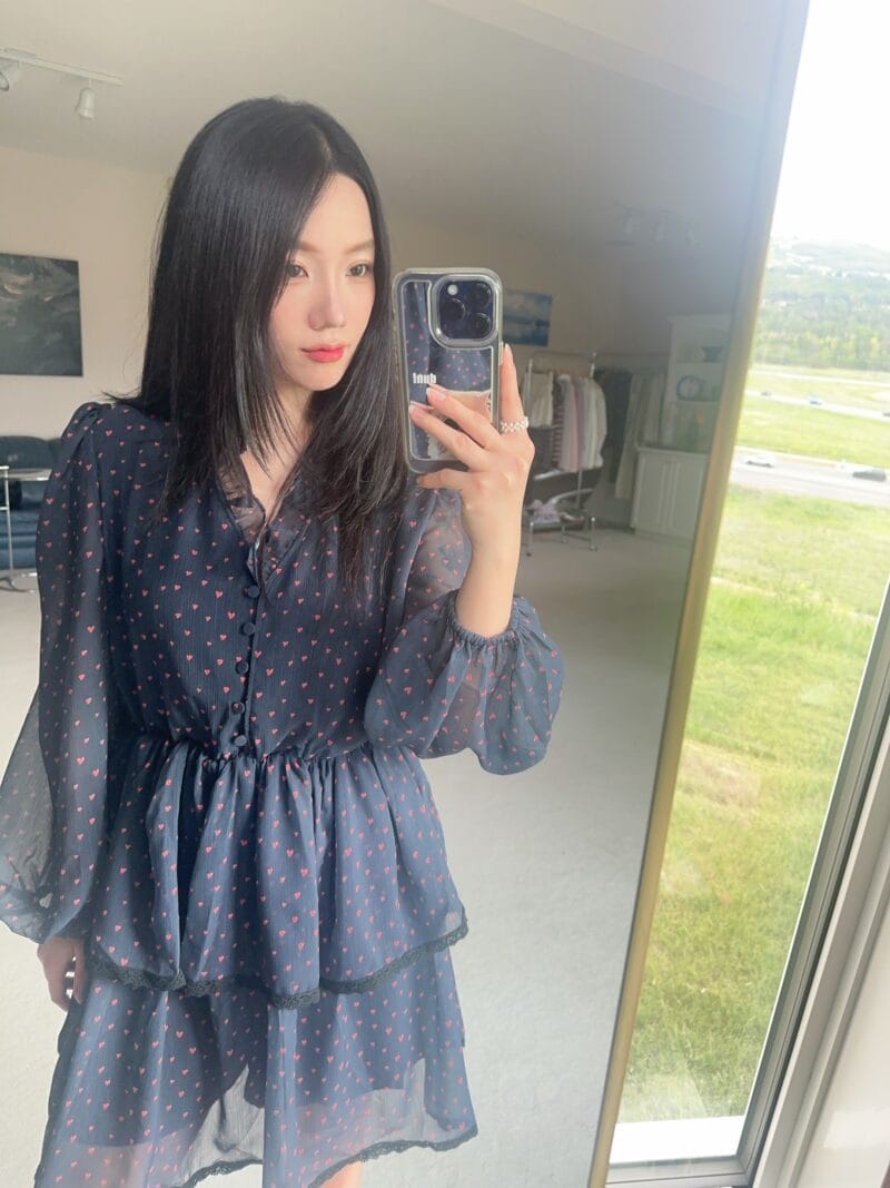 韩国碎花裙鼻祖 很有垂感的爱心公主蛋糕裙