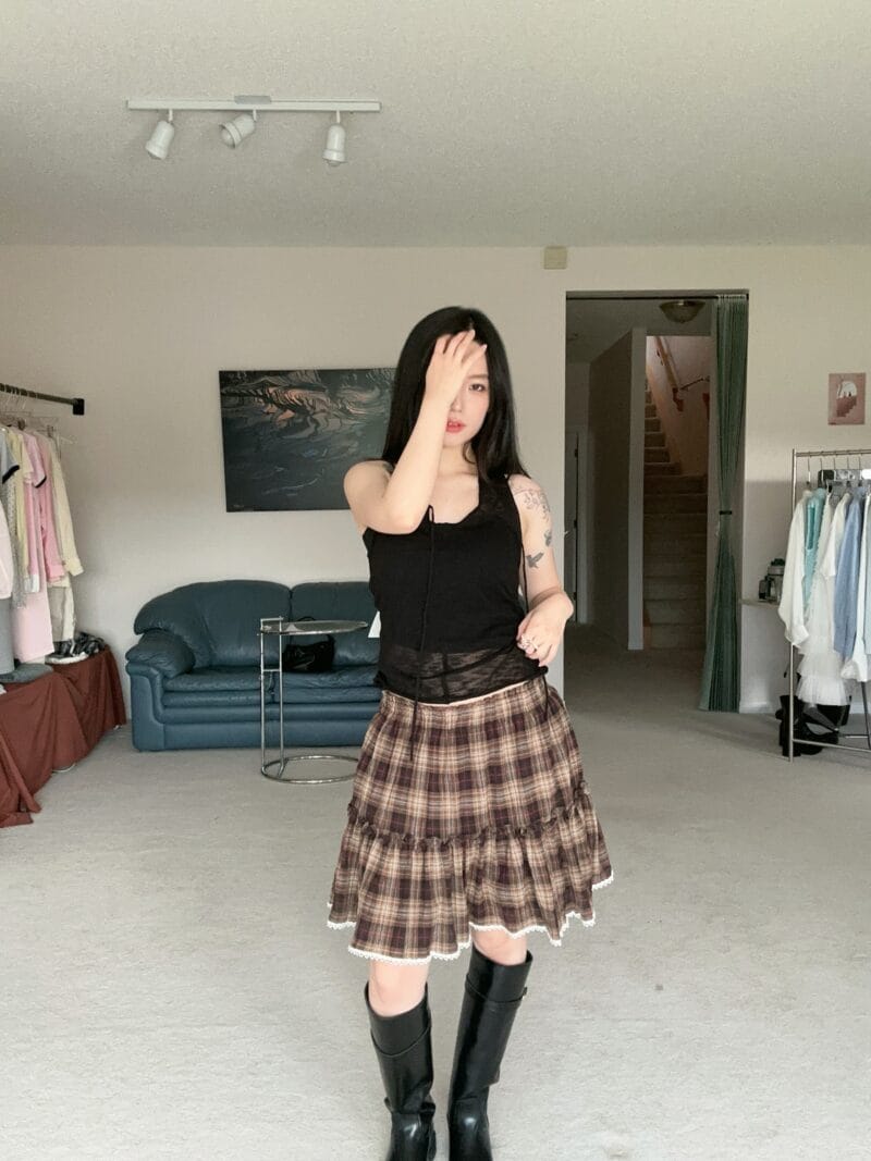 日系复古格子裙 可甜可酷 超百搭